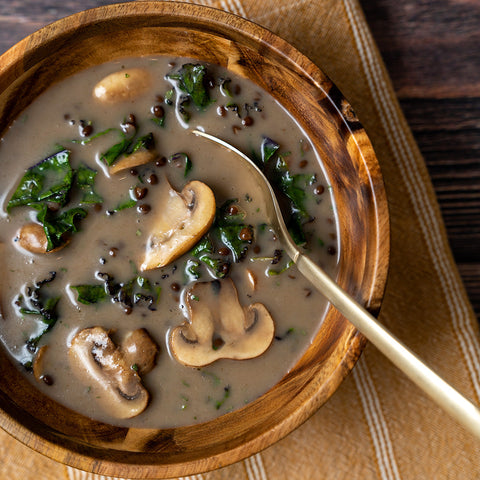 Creamy French Lentil and Mushroom Soup with Tuscan Kale - Stock Your Freezer
