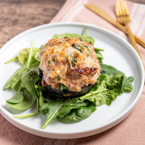 Portobello Stuffed with Italian Sausage, Spinach and Mozzarella - Stock Your Freezer