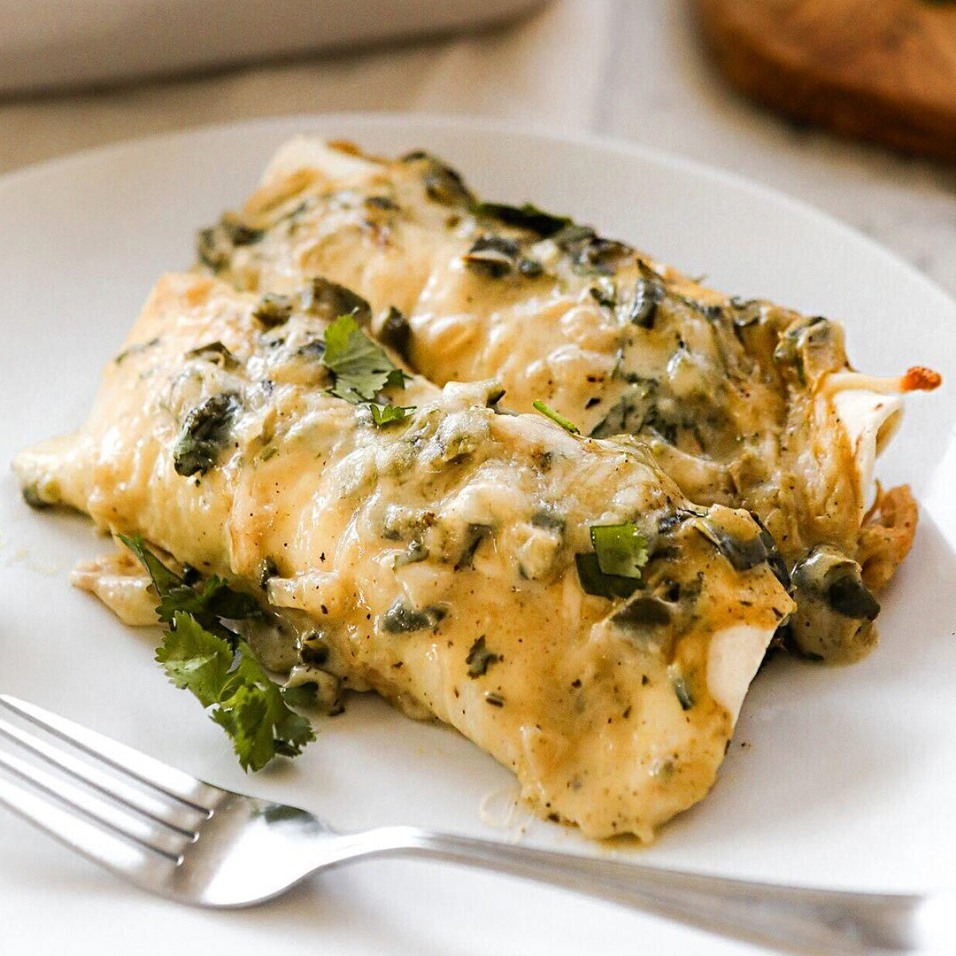 Chicken & Poblano Cream Enchiladas  - Stock Your Freezer