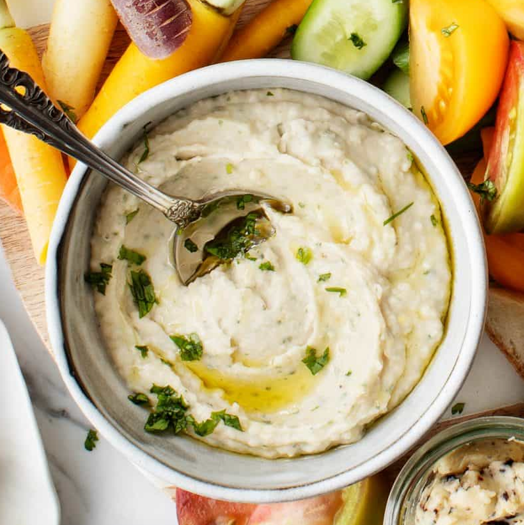 Lemon Rosemary White Bean Dip with Roasted Veggies