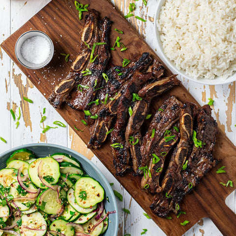 *Limited Quantities* Kalbi Short Ribs with Sesame Brown Rice and Cucumber Relish