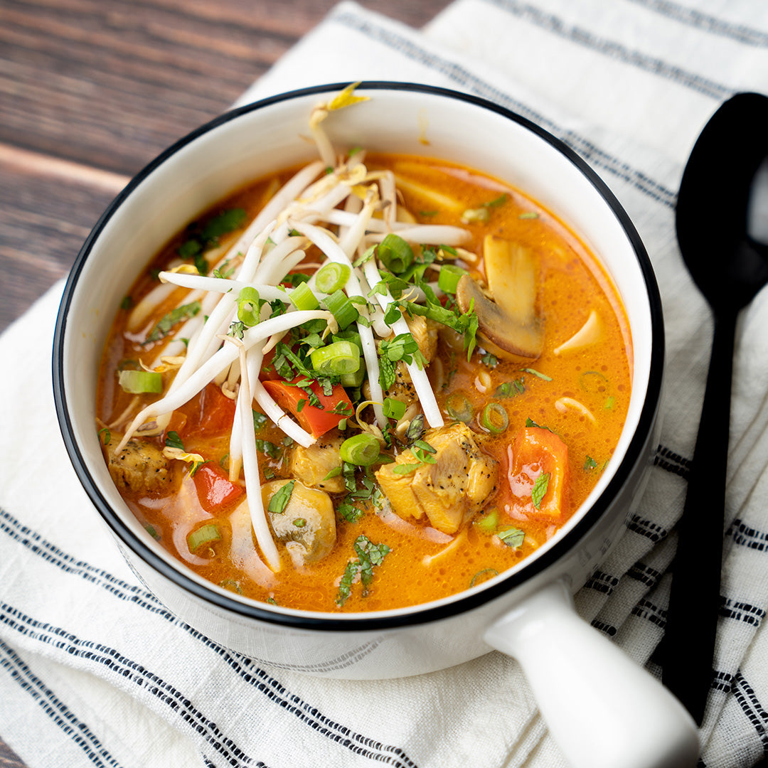 Thai Peanut Chicken and Rice Noodle Soup