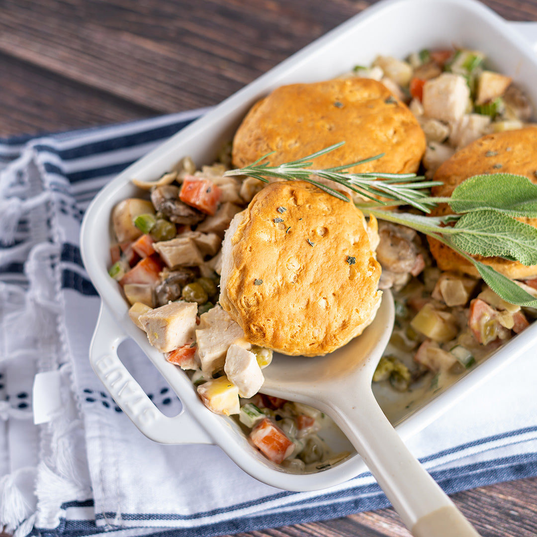 Turkey Pot Pie with Sage Biscuit - Stock Your Freezer