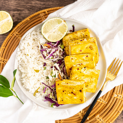 Vietnamese Honey Lime Tofu and Makrut Lime Coconut Rice