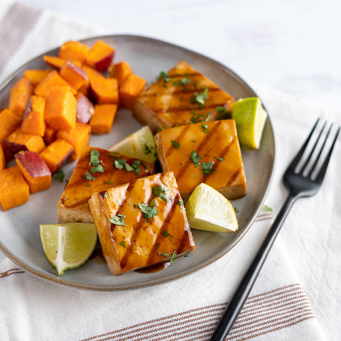 Agave Lime Grilled Tofu with Ginger Sweet Potatoes
