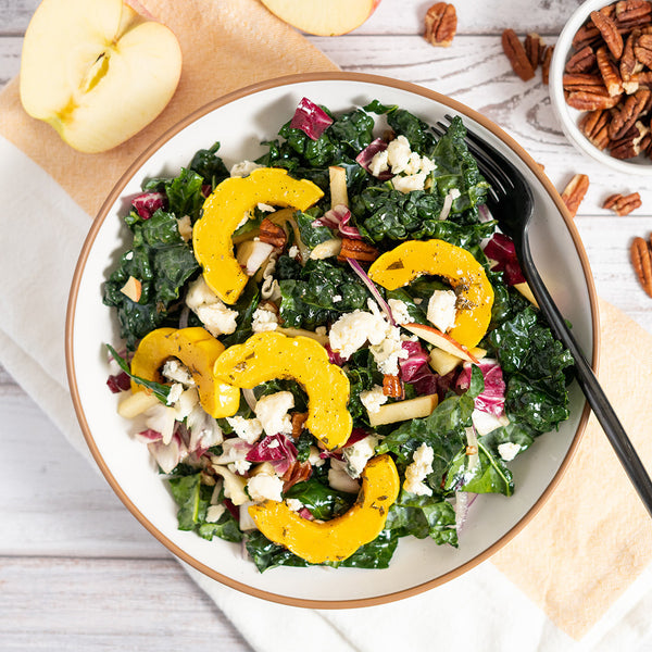 Autumn Kale and Roasted Delicata Salad with Maple Dijon Vinaigrette