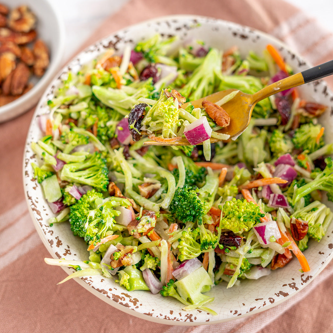 Broccoli Slaw with Dried Cranberries and Toasted Pecans