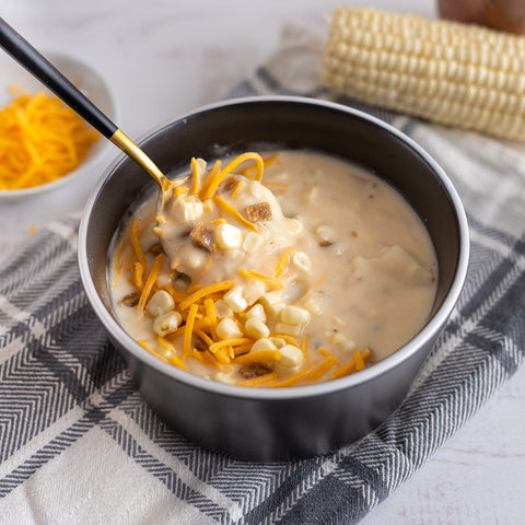 Cheddar Corn Chowder with Bacon - Stock Your Freezer
