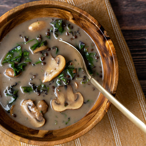 Creamy French Lentil and Mushroom Soup with Tuscan Kale