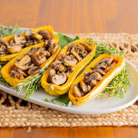 Delicata Squash Stuffed with Herb Roasted Mushrooms