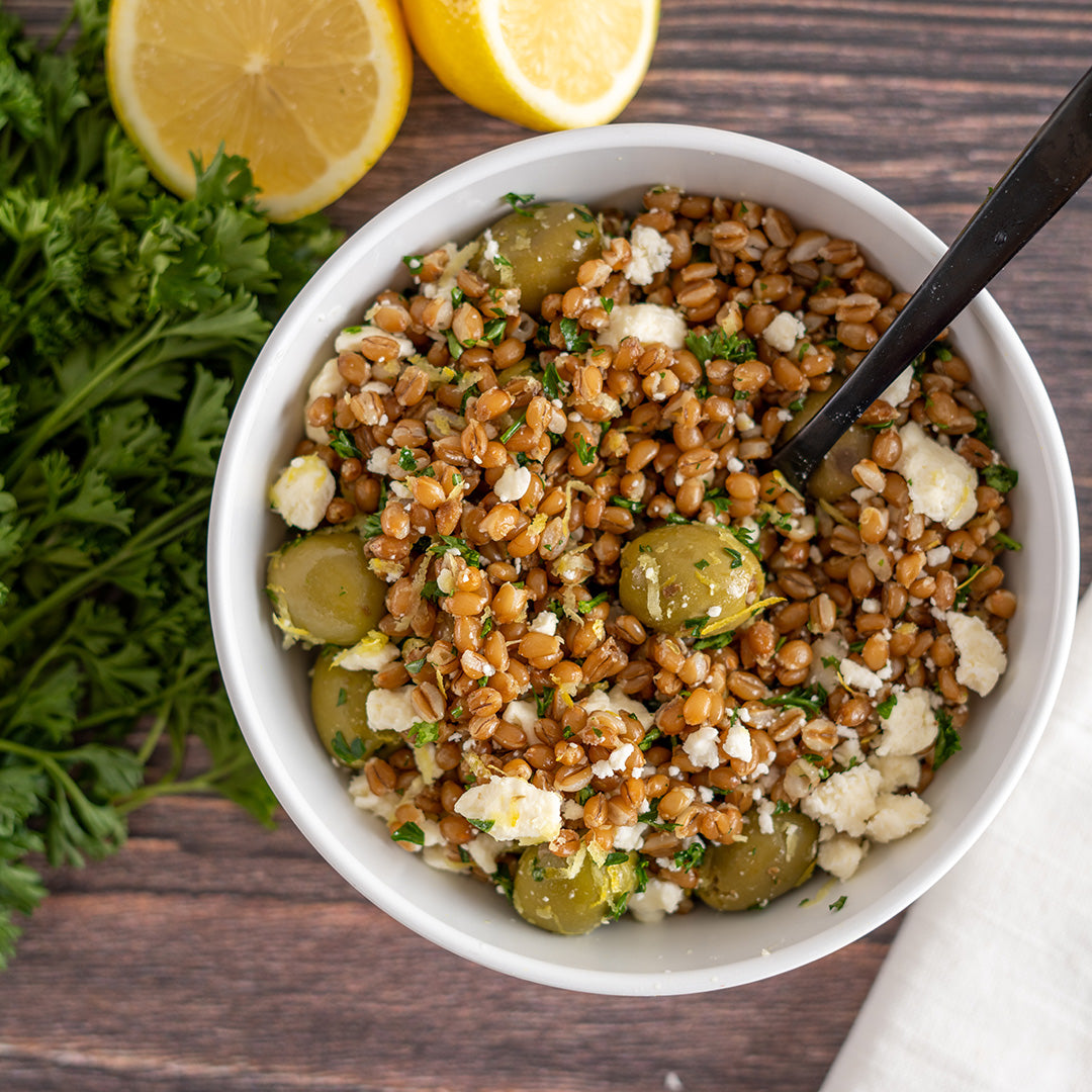 Farro, Green Olive and Feta Salad