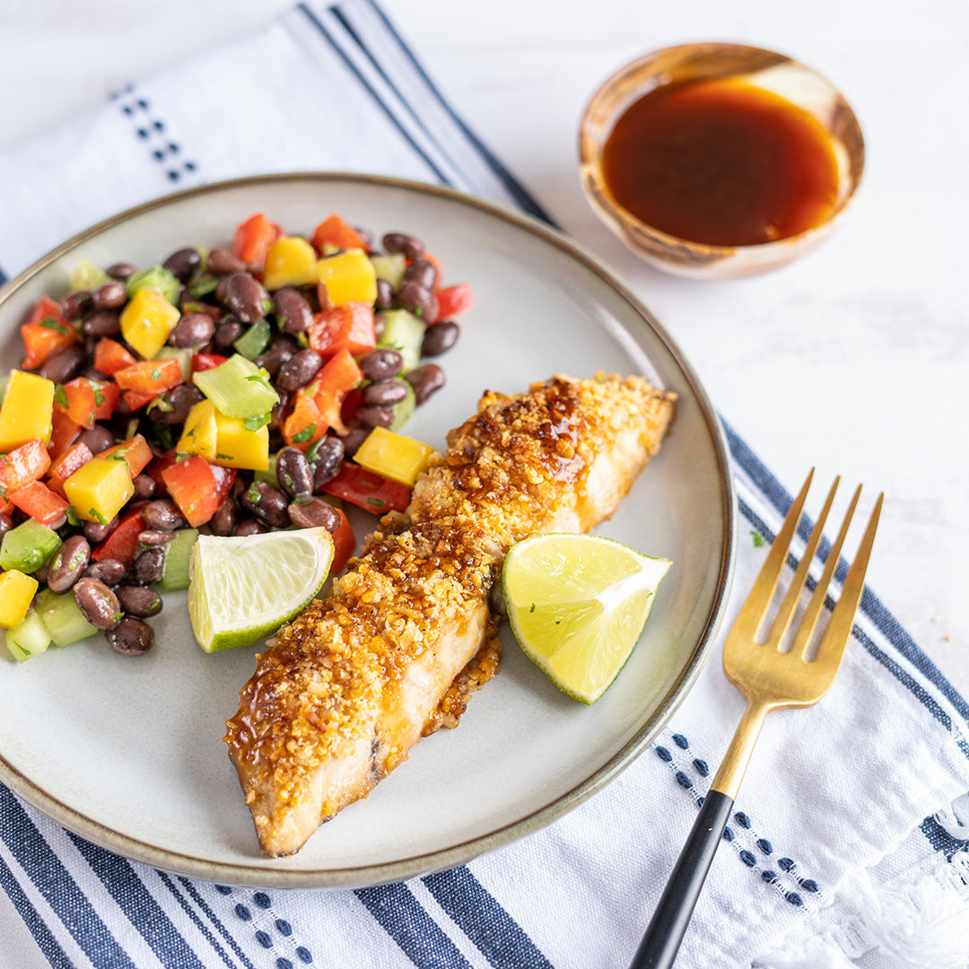 Barramundi with a Macadamia-Crust and Honey Soy Glaze