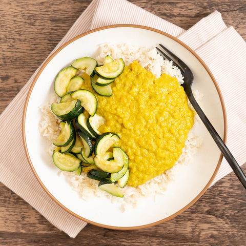 Spiced Red Lentils with Coconut Milk and Sauteed Zucchini - Stock Your Freezer