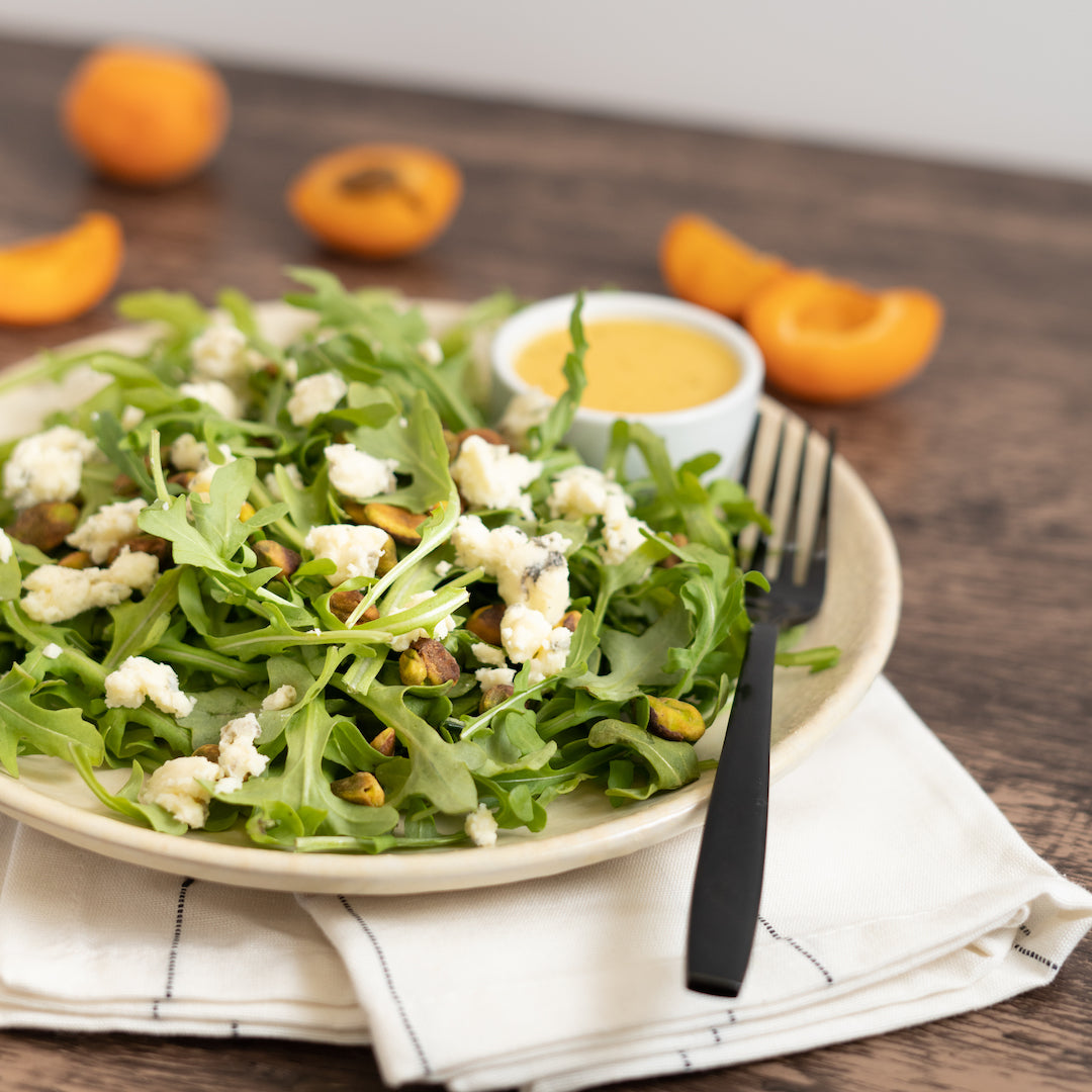 Arugula Salad with Apricot Vinaigrette and Pistachios