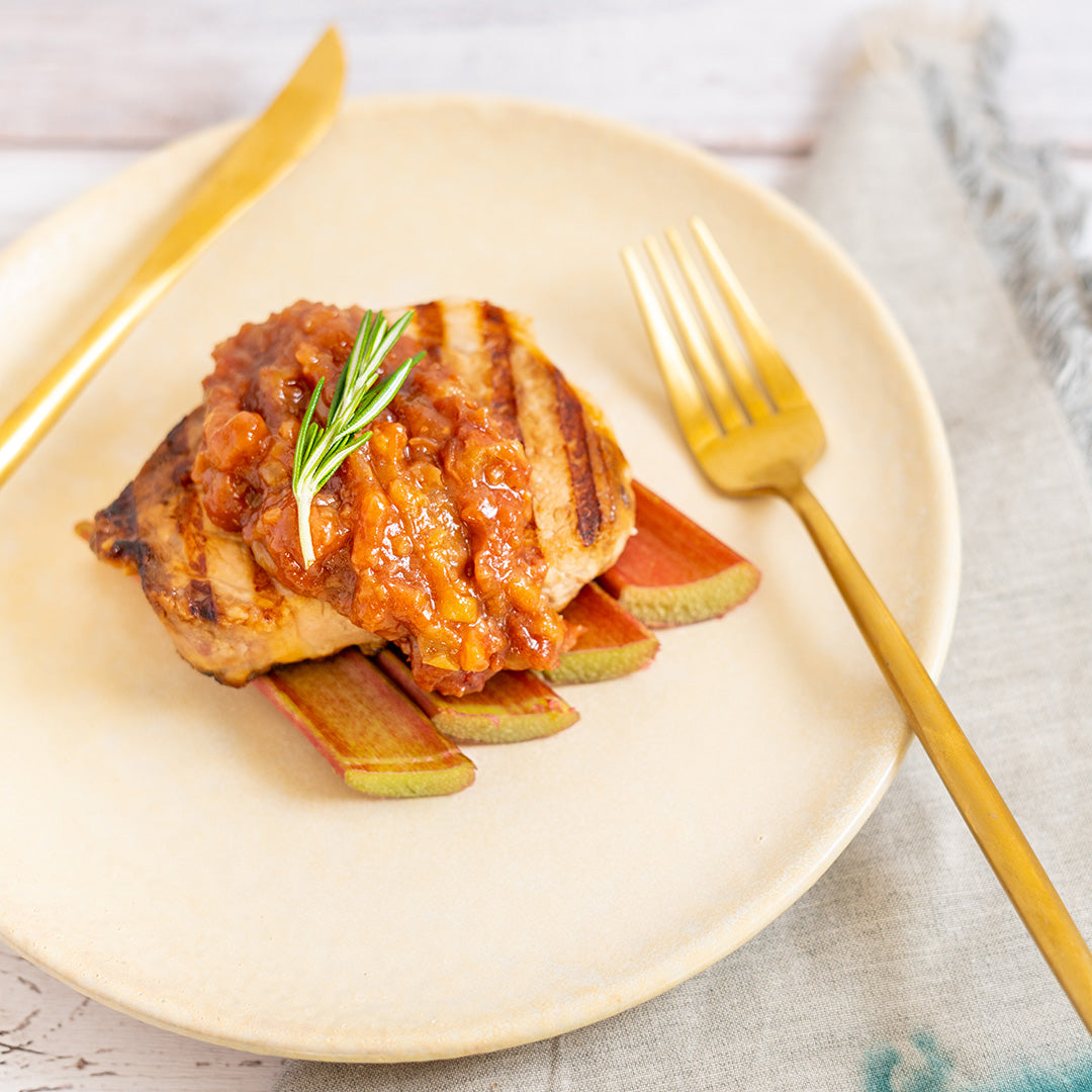 Maple Brined Pork Chops with Rhubarb Chutney
