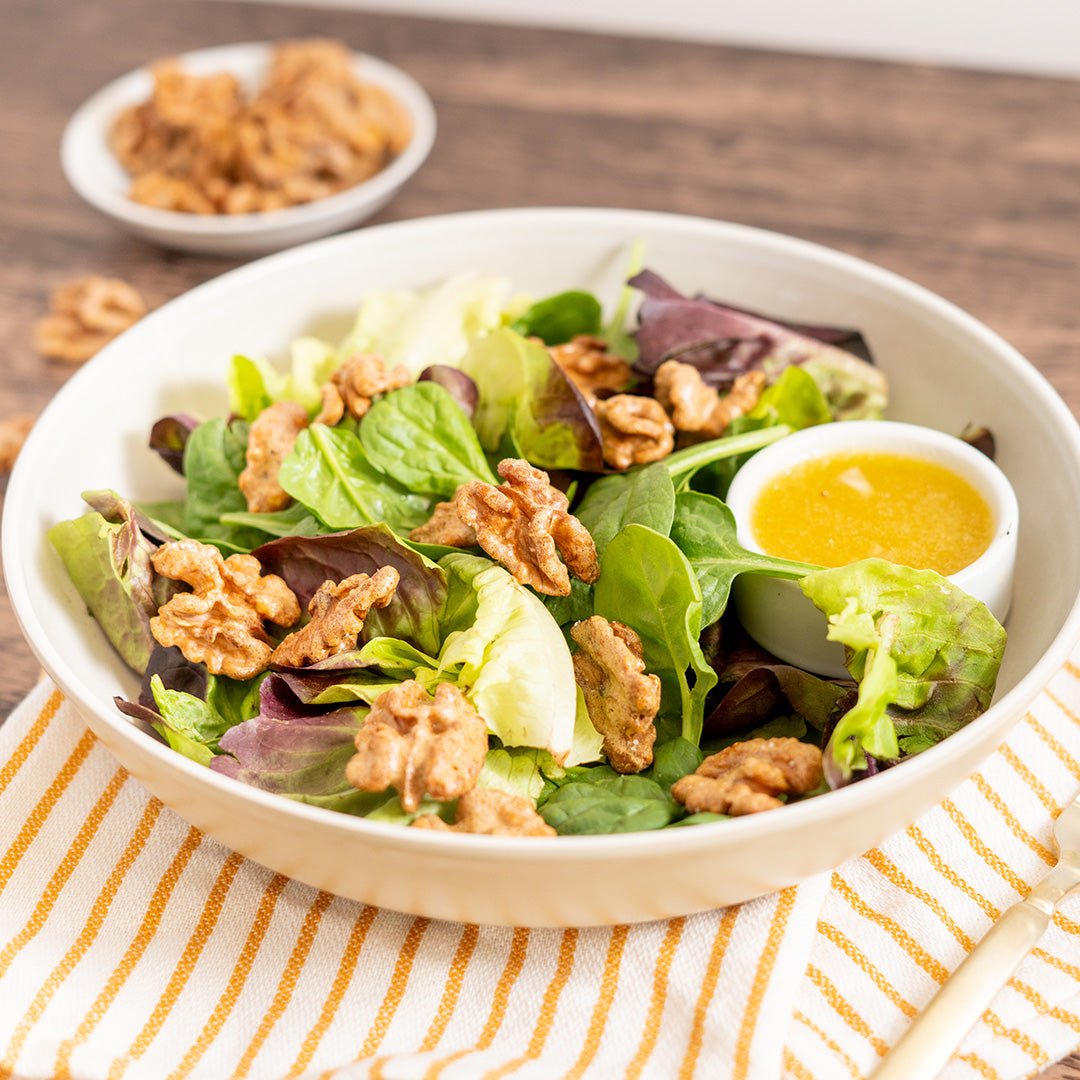 Organic Field Greens with Orange Vinaigrette and Spiced Walnuts