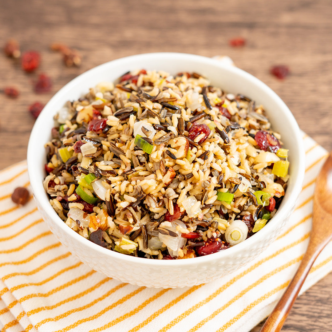 Family Style Wild Rice Pilaf with Hazelnuts and Dried Cranberries