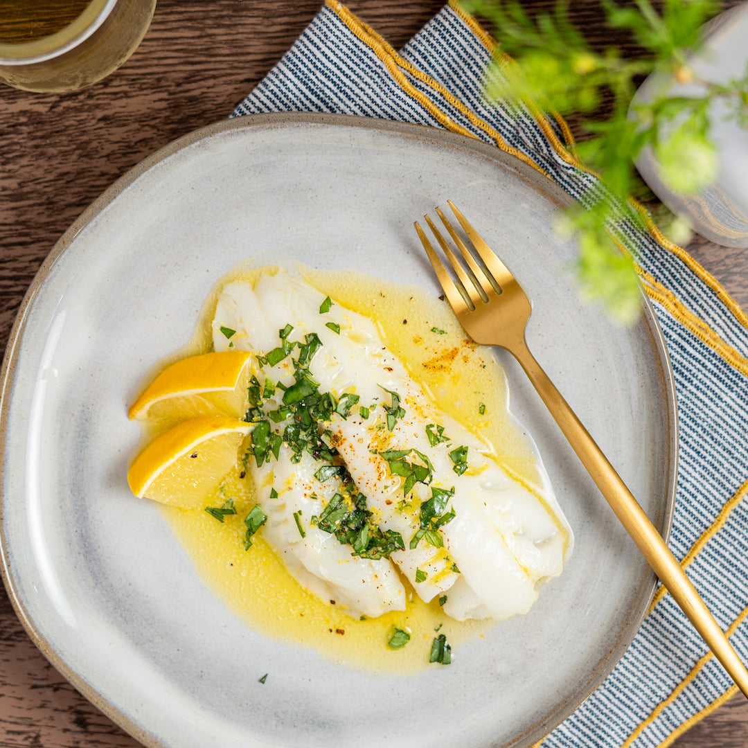 Wild Alaskan Cod with Garlic Basil Butter