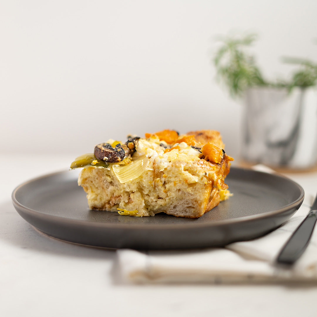 Wild Mushroom and Butternut Squash Bread Pudding - Stock Your Freezer