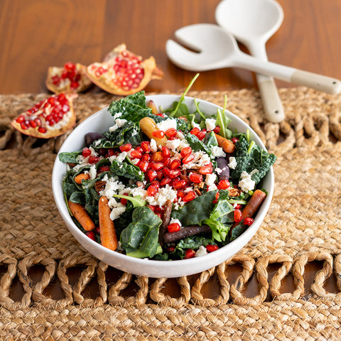 Roasted Carrot and Pomegranate Kale Salad