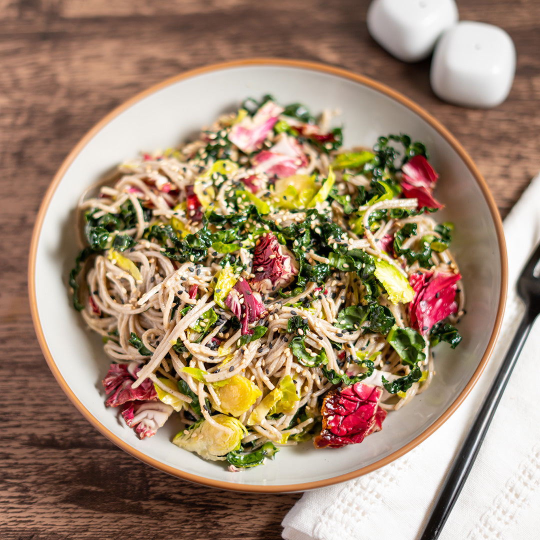 Shaved Brussels Sprouts, Kale and Soba Salad