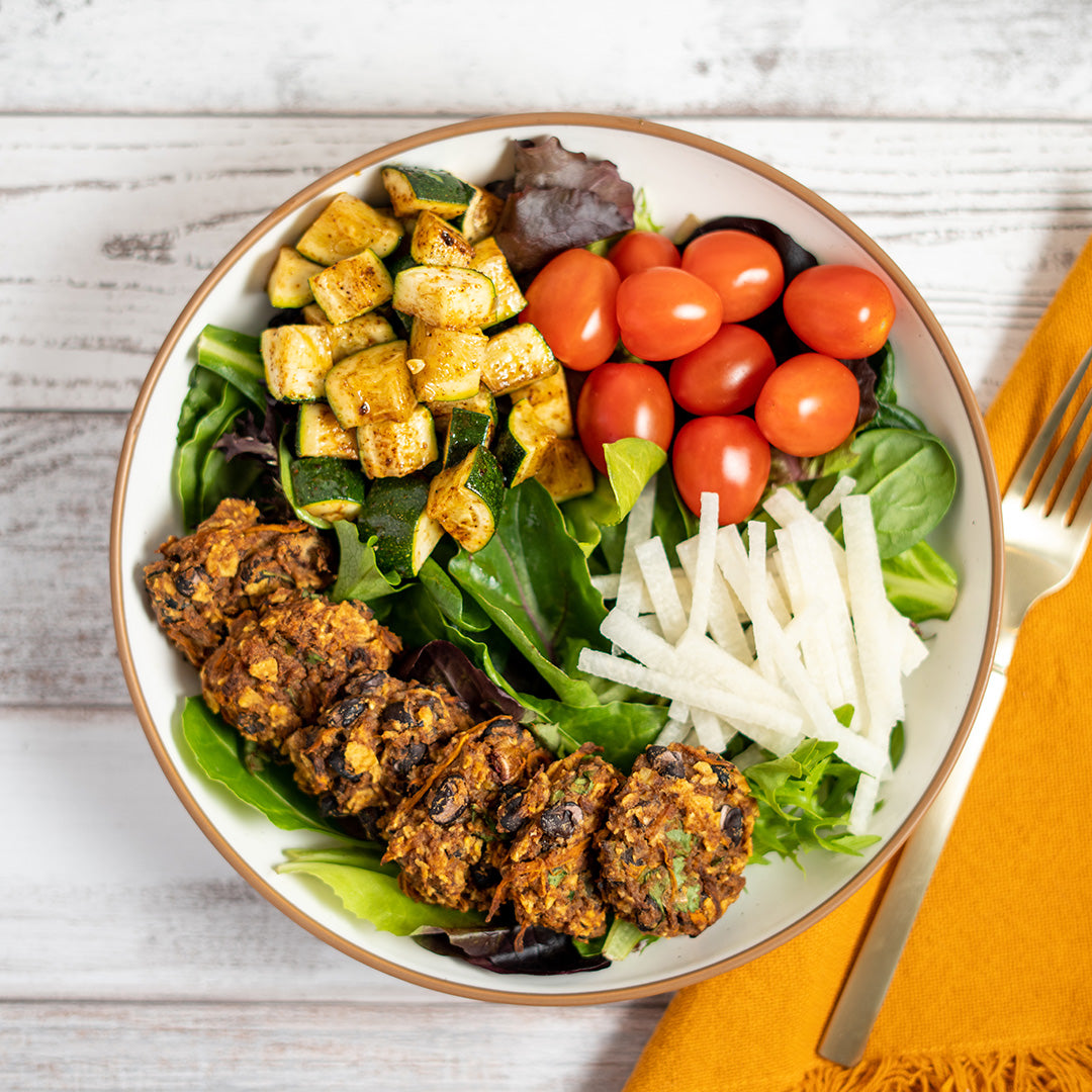 Southwest Black Bean and Sweet Potato Cake Bowl